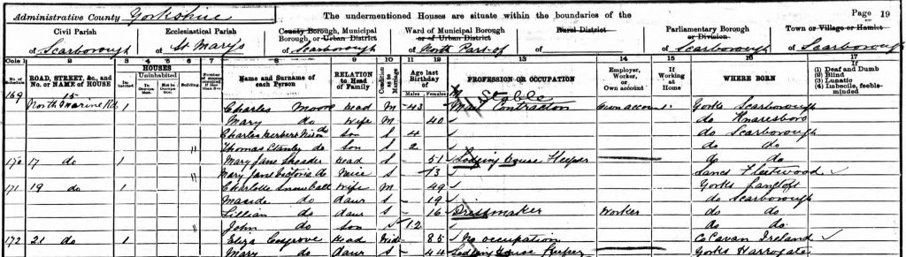 1901 UK Census record excerpt
