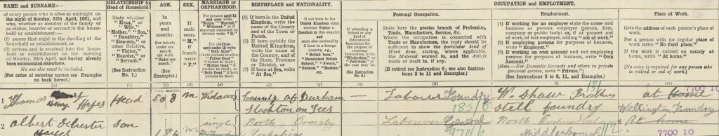 Section of a 1921 UK census record. Understanding census records - Key Information