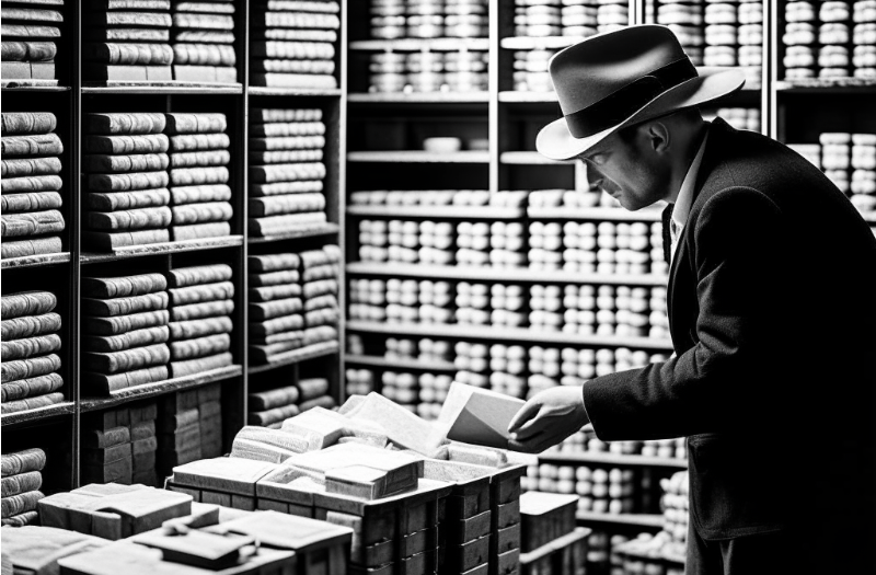 A man searching through archives